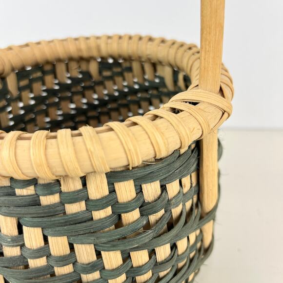 Handmade Woven Basket with Wood Handle Signed Sosse - Picture 3 of 7